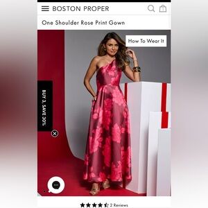 Boston Proper Pink Floral One-Shoulder Dress